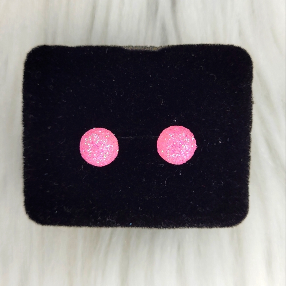 Pink Glitter Ball Stud Earrings